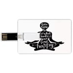 16G USB Flash Drives Credit Card Shape Yoga Memory Stick Bank Card Style Black Silhouette with Quote about Time and Soul Inspiration Happiness Practice,Black and White Waterproof Pen Thumb Lovely Jump