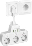 Multiprise avec Interrupteur Individuel,Prise Multiple USB C Multiprise Murale 3 Prises Multiprise Electrique avec 3 Chargeur USB Rallonge Electrique Adaptateur Prise USB 0,1m Cable Court,Blanc