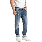 REPLAY Men's Anbass Aged Jeans, 009 Medium Blue, 33 W/30 L