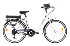 Denver Discovery Ebike E4000 Pédalage assisté, vélo de Ville avec Roues de 26", dérailleur Shimano 6 Vitesses, Femme, Blanc Adulte Unisexe