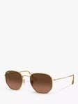 Ray-Ban RB3548N Unisex Hexagonal Sunglasses, Gold/Brown Gradient