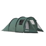 Outsunny 3-4 Man Tunnel Tent, Two Room Camping Tent with Windows and Covers, Portable Carry Bag, for Fishing, Hiking, Sports, Festival - Green