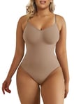 SHAPERX Body Gainant Femme Gaine Amincissant Ventre Plat Sculptant Minceur Shapewear Invisible Bodysuit Top, UK-SZ5215-Sienna-L/XL