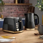 Russell Hobbs Groove Black Kettle & 2 Slice Toaster Set