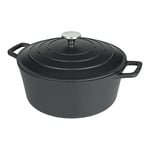 Commichef XR-728BK 28cm Cast Aluminium Round Casserole Dish, Suitable for Oven and All Types of Hob, Perfect for Stews and Casseroles, Black