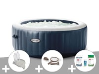 Kit spa gonflable Intex PureSpa Blue Navy rond Bulles 4 places + Kit d'entretien + Porte-verre + Kit traitement brome