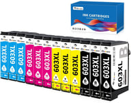 Lot de 12 Cartouches d'encre 603XL compatibles avec Epson 603XL Multipack 603XL pour Epson Expression Home XP-2100 XP-2105 XP-3100 XP-3105 XP-4100 XP-4105 Workforce WF-2810 WF-2830 WF-2835