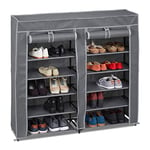 Relaxdays Meuble à Chaussures Tissu, 12 Compartiments, 36 Paires, Housse Amovible, HLP 107 x 115 x 30 cm, Anthracite