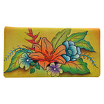 Anna by Anuschka Women Purse Hand Painted Leather Snap Closure Clutch Wallet, Tropical Bouquet Yellow, One Size