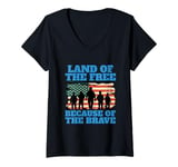 Womens Land of the Free Because of the Brave Memorial Veterans Day V-Neck T-Shirt