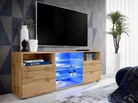 Meuble TV Urbino Komodee - LED bleues - Bois Naturel Mat - Facades en Matt - 140 x 53 x 35 cm