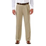 Haggar Men's Cool 18 Pro Classic Fit Pleat Front Hidden Expandable Waist Pant-Regular and Big & Tall Sizes Casual, Khaki-Bt, 42W x 29L