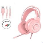 Casque Gamer Casque de musique de jeu avec microphone Lumiere colorée Écouteurs filaires Son stéréo pour ordinateur PC Xbox PS4-3,5 mm-rose