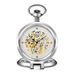 DSHUJC Pocket Watch, Retro Automatic Mechanical Pocket Watch Golden Sliver Black Hollow Skeleton FOB Chain Hand Winding Full Steel for Men Women