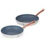 Tower White Marble/Rose Gold 2 Piece Frying Pan Set Non-Stick 5 Yr Guarantee