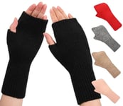 QICEDER Gants Sans Doigts Chauffe-poignets en Cachemire Gants Thermiques avec Trou pour le Pouce,Demi Doigt Femme Gants Chauffants Extensible Gants Tricotés Gants Chauds d'Hiver pour Femmes (noir)