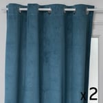 Lot de 2 Rideaux à œillets Occultant en Velours Bleu canard motif en relief 140 x 260 cm - Atmosphera