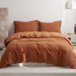 King Duvet Cover Set, 100% Cotton Muslin, Ultra Soft Seersucker, Burnt Orange