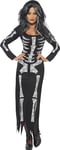 Smiffys Adult Womens Skeleton Costume, Long Sleeved Tube Dress, Legends of Evil,