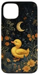 Coque pour iPhone 13 Cottagecore Jaune Canard Lune Fleurs