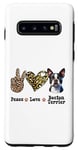 Coque pour Galaxy S10 Peace Love Boston Terrier amoureux des chiens Maman et papa