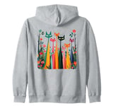 Mid Century Modern Cats Garden Long Neck Cat Flowers Zip Hoodie