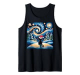 Starry Night Cat in Winter with Santa Hat Under Magical Tank Top