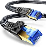 Cat 8 Câble Ethernet, 5M Cat 8 RJ45 Cable Super Débit Réseau Lan Patch 40Gbps 2000MHz Plat Nylon Tressé Câble Internet Compatible avec Routeur, Switch, Modem, TV, PS5/4, Xbox, PC