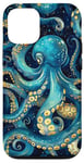 iPhone 13 Intricate Blue Octopus Illustration on Dark Background Case