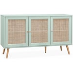 Sweeek - Buffet de rangement en cannage 120x39x70cm - Bohème - 2 niveaux. 3 portes. pieds scandinaves. buffet bas