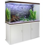 Aquarium Complet 300 litres sur Meuble Blanc avec led [Pompe, Filtres, Plantes et Accessoires Inclus] Aquariophilie Poissons - Gravier Naturel