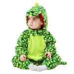 LOLANTA Bébé Deguisement Dinosaure, Animal Combinaison en Flanelle à Capuche Barboteuse Enfant, Costume de Carnaval(4-5 Ans,Vert carré,Tag 120)