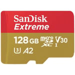 Carte mémoire micro SD Sandisk - Extreme - 128 Go - Vitesse de lecture 160MB/s - Vitesse d'écriture 90MB/s