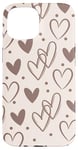 Coque pour iPhone 15 Beige and Brown Hearts Doodle Cute Valentine's Day Design