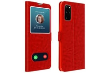 Avizar Coque et étui téléphone mobile Housse galaxy s20 plus protection double fenêtre fonction support - rouge