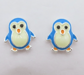 Blue Penguin Earrings Stud with Friction Backs 1 CM Ladies Jewellery Gift