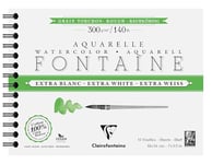 Clairefontaine 976090C Album Spiralé Fontaine Extra Blanc Grain Torchon 18x24cm 300g - 12 Feuilles Papier Aquarelle Extra Blanc 100% Coton - Qualité Professionnelle