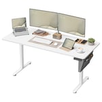 SONGMICS Bureau Électrique Assis-Debout, Bureau Réglable en Hauteur, 70 x 160 x (72-120) cm, 4 Hauteurs Mémorisables, Pochette de Rangement, pour Bureau, Blanc Nuage LSD136W01