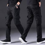 Jeans Pants High WaistNew Men Cargo Pants Mens Loose Pants Multi-Pocket Trousers Straight Cut Pantalon Male Overalls 31 Black