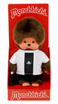 Sekiguchi 253869-Original Monchhichi garçon Footballeur, Animal en Peluche Brun d'environ 20 cm, 253869, Black, White, 20 x 11 x 9 cm