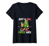 Womens Just A Girl Who Loves Pickle Juice Cucumber Vegan Fitness V-Neck T-Shirt