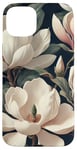 Coque pour iPhone 15 Plus Magnolias crémeux élégants sur fond sombre