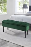 Green Buttoned Tufted Velvet Storage Ottoman Bench with Rubberwood Legs Luxury Bed End Stool