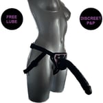 Strap On Kit 11 Inch Realistic Dildo BLACK with Balls + PINK Harness Sex Toy