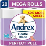 Andrex Gentle Clean Perfect Pull Toilet Tissue with Easy Tear Perforations. 20 Larger Toilet Rolls (Equivalent To 30 Standard Rolls) - Great For Toilet Training