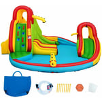 Château Gonflable pour 3 Enfants 3-10 Ans avec 2 Toboggans,Bassin d'Eclaboussement, Terrain de Basket Charge Max160KG Extérieur Souffleur Non-Inclus