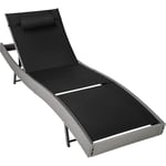 tectake® Chaise Longue Bain de Soleil en Résine Tréssée, Résistant Dossier Inclinable sur 6 positions, Appuie-tête inclus Transat Salon de jardin exterieur Mobilier de Jardin Chaise Longue Relax Plage