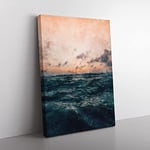 Ocean Beneath A Peach Sky Painting Modern Canvas Wall Art Print Ready to Hang, Framed Picture for Living Room Bedroom Home Office Décor, 60x40 cm (24x16 Inch)