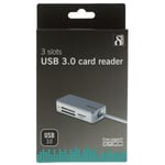 DELTACO USB 3.0 Minnekortleser, 3 rom, støtter SDHC, Micro-SD, TF, MS PRO/DUO