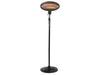 Perel Chauffage de terrasse sur pied, 2000 W, quartz, avec cordelette, protection anti-basculement, 3 niveaux de chauffe, hauteur réglable, résistant aux projections d'eau, métal, noir